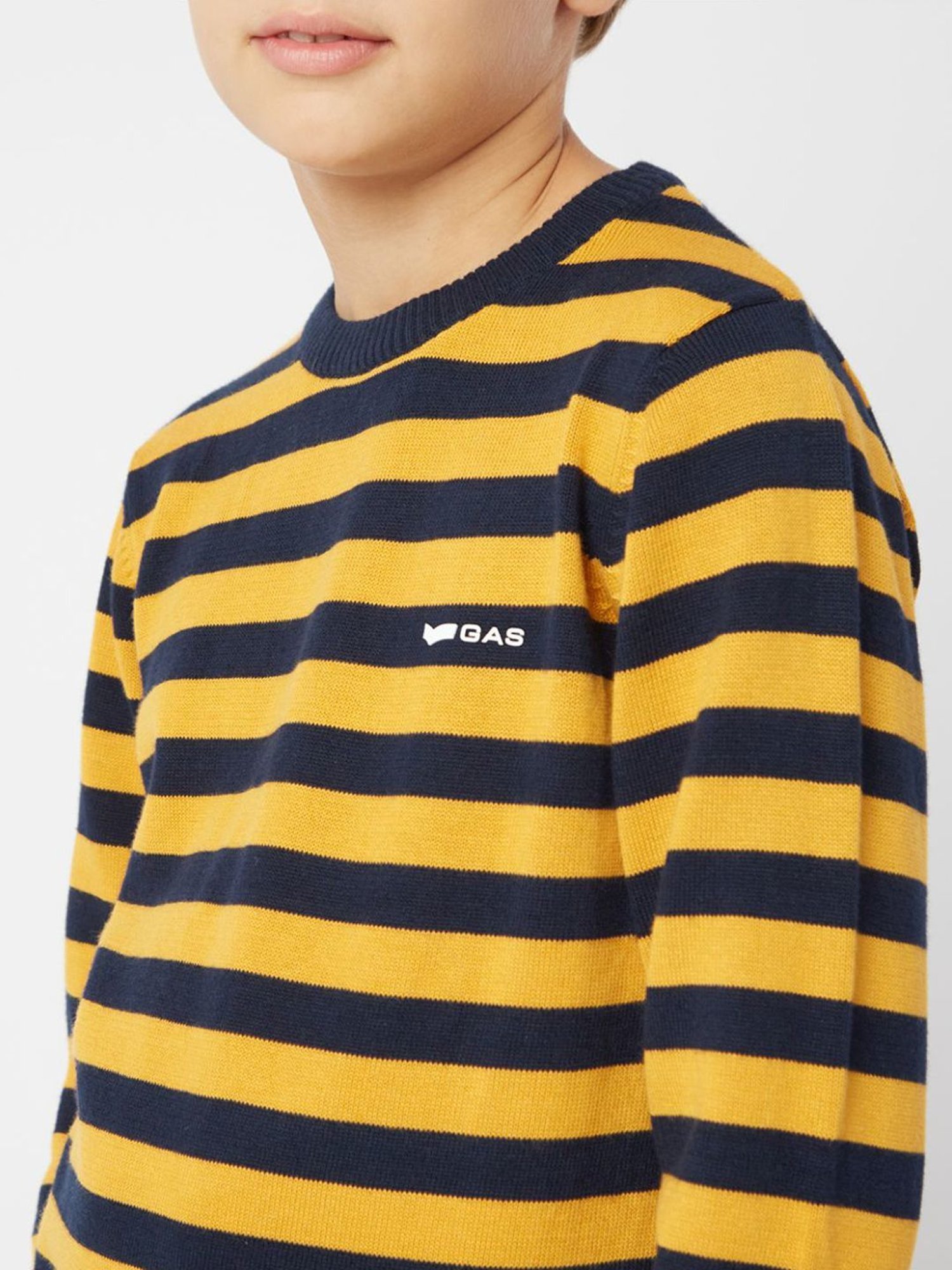 GAS Kids Yellow & Navy Cotton Striped Full Sleeves Sweater