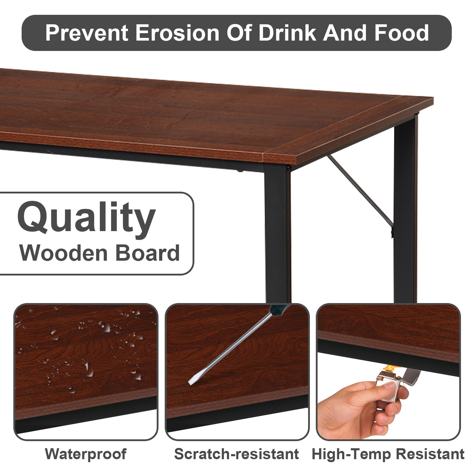 47" Large Computer Desk Metal Frame Wooden Desktop Home Office Study Work