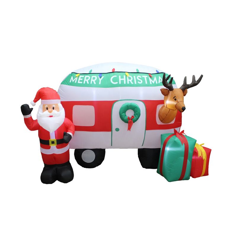 A Holiday Company Heavy Duty 8 Foot Weather Resistant Self Inflatable Blow up Santa Reindeer Christmas Camper Holiday Lawn Decoration with LED Lights