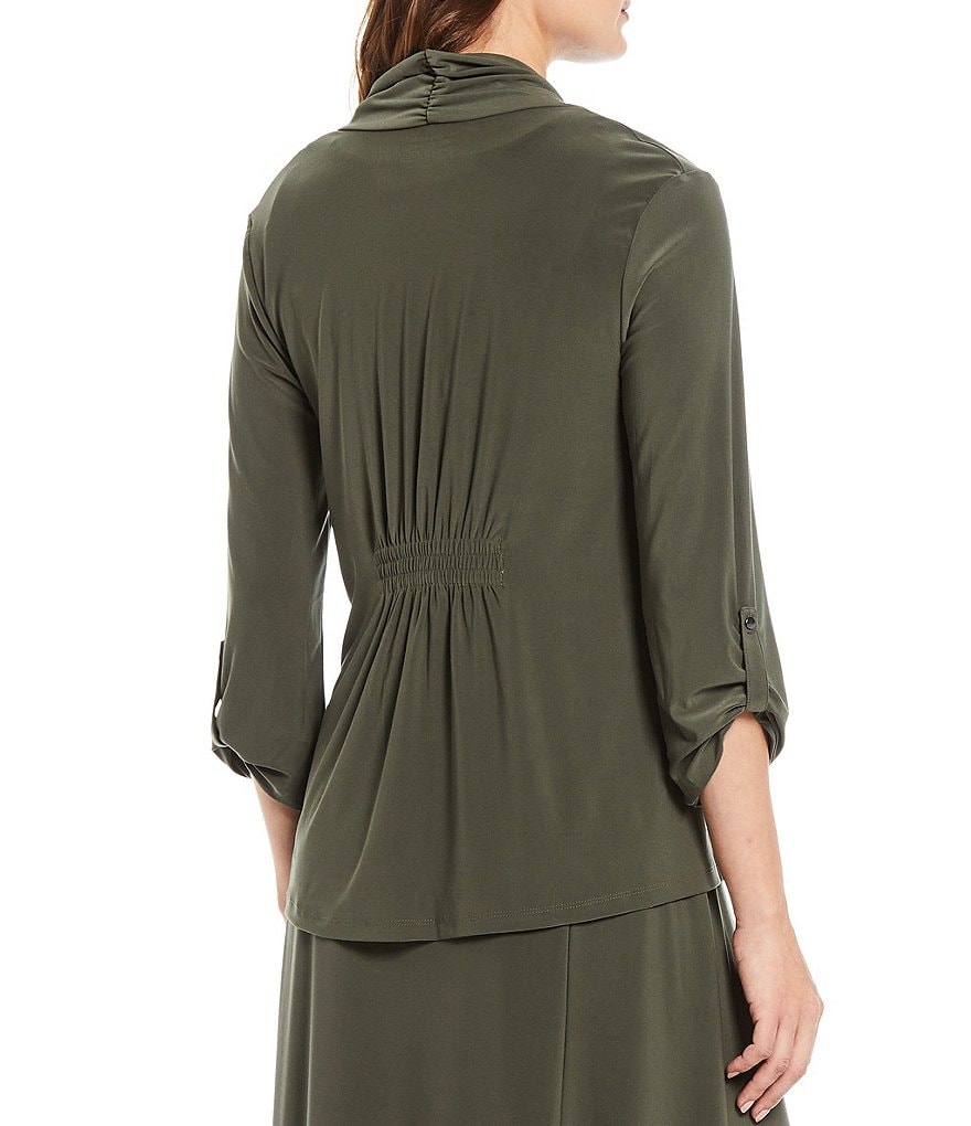 Ali Miles Petite Size Open Mesh Two Button Front 3/4 Sleeve Jacket