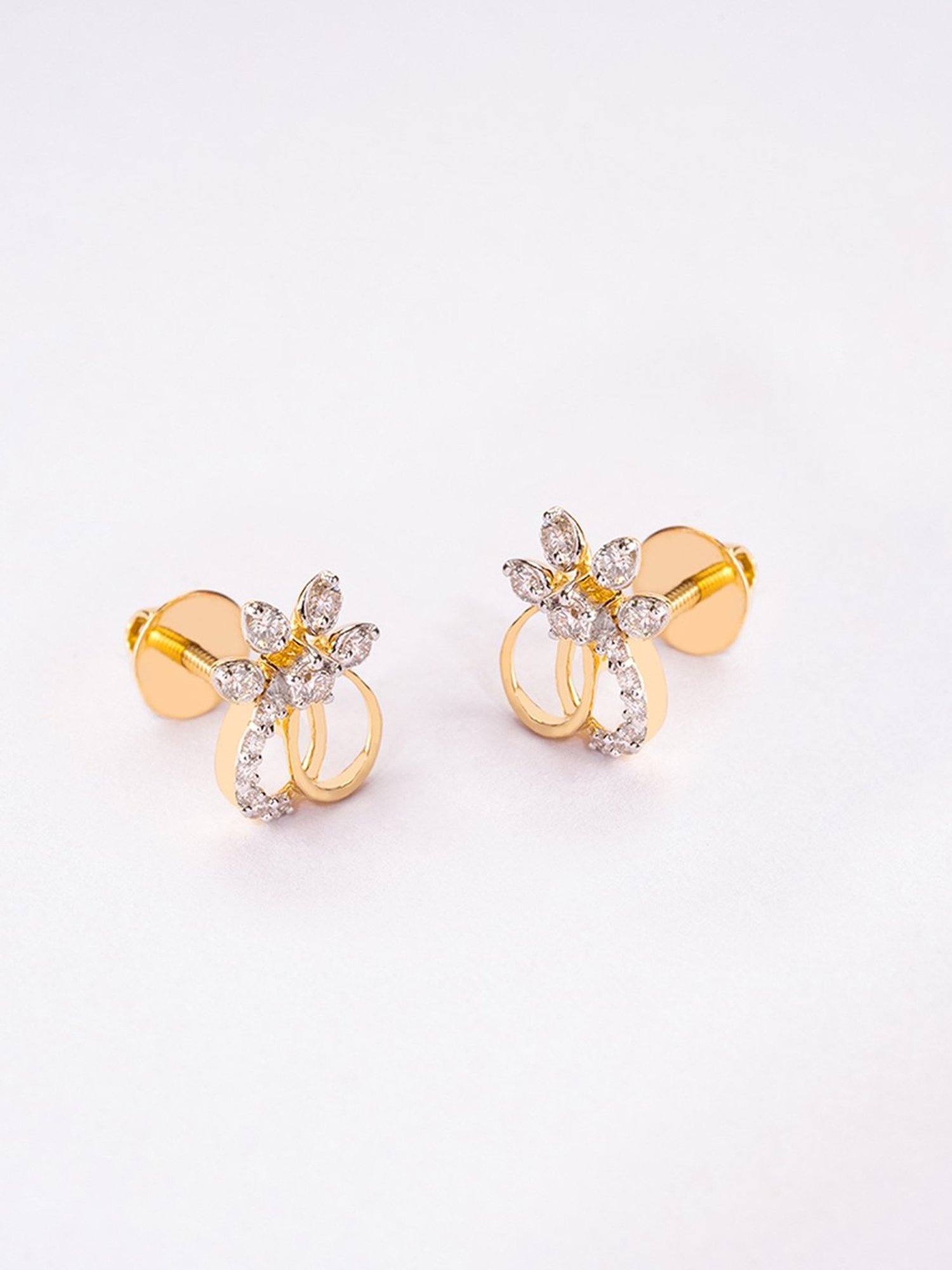 P.N.Gadgil Jewellers 14k Gold Retro Charm Stud Diamond Earrings For Women