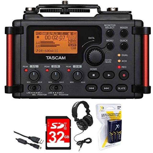 Tascam DR-60DMKII Portable Recorder for DSLR + 32 GB Card + Headphone+ Batteries