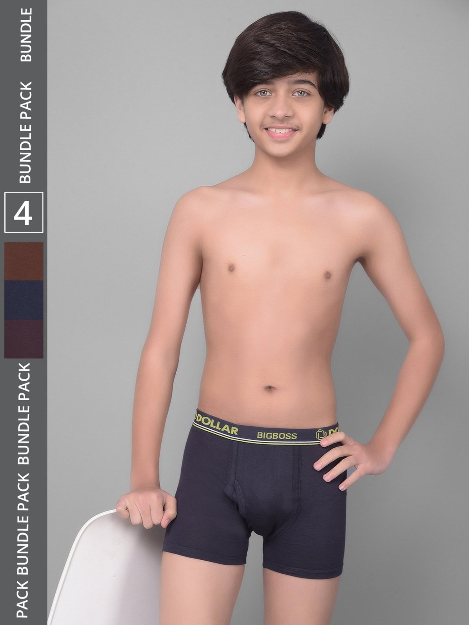 Dollar Bigboss Boys Multicolor Solid Trunks (Pack Of 4)