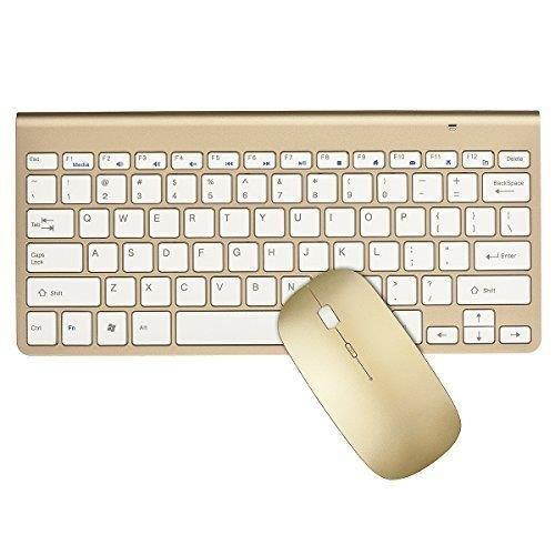 Wireless Keyboard And Mouse Combo Set 2.4G For Mac Apple Pc Full Size Slim USA (Gold)