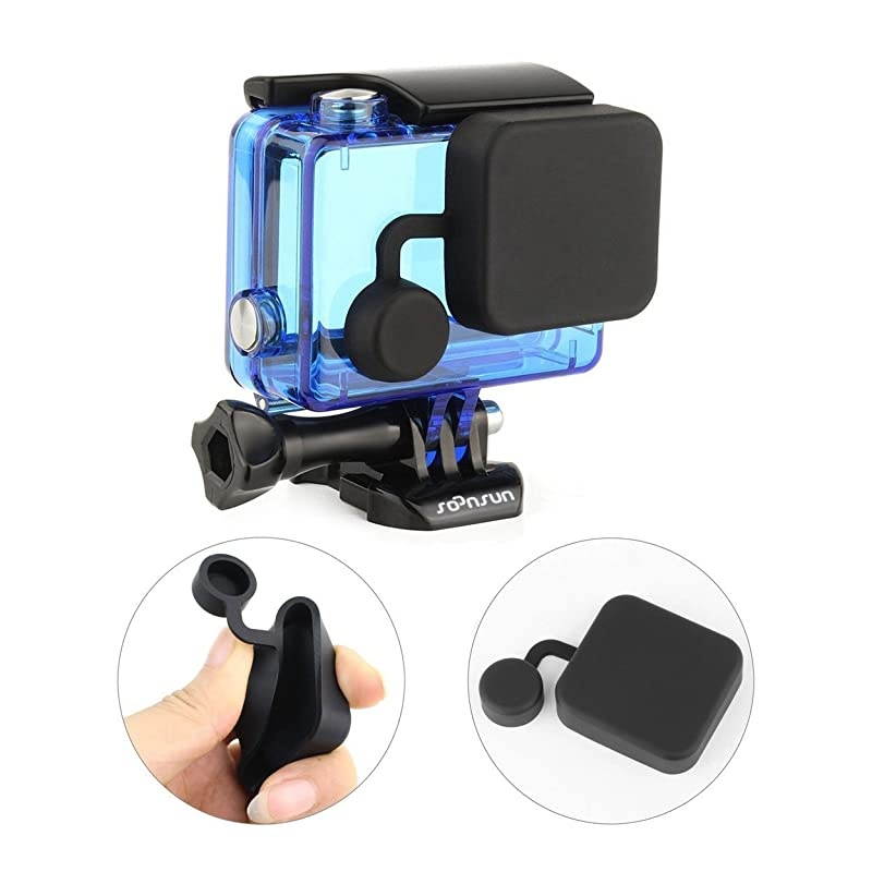 Side Open Protective Skeleton Housing Case with LCD Touch Backdoor and Silicone Lens Cap Cover for GoPro Hero 4, Hero3+, Hero 3 Camera - Transparent Blue
