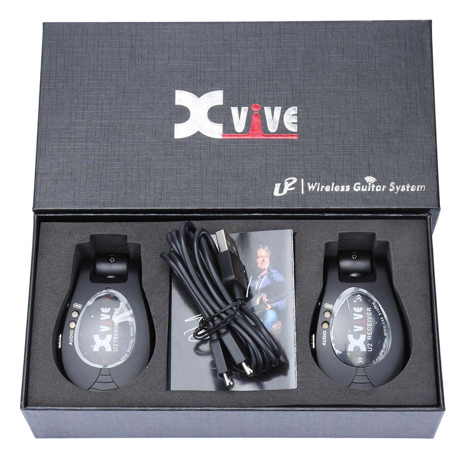 Xvive U2 rechargeable 2.4GHZ Wireless Guitar System - Digital Guitar Transmitter Receiver (Black)
