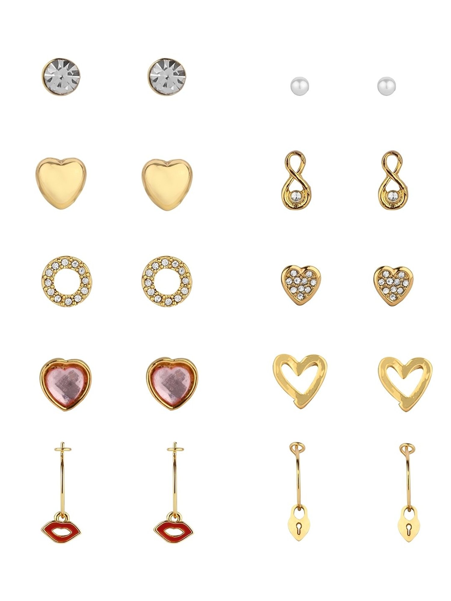 Lilly & Sparkle Set of 10 Gold-Toned 2 Bali and 8 Stud Earrings