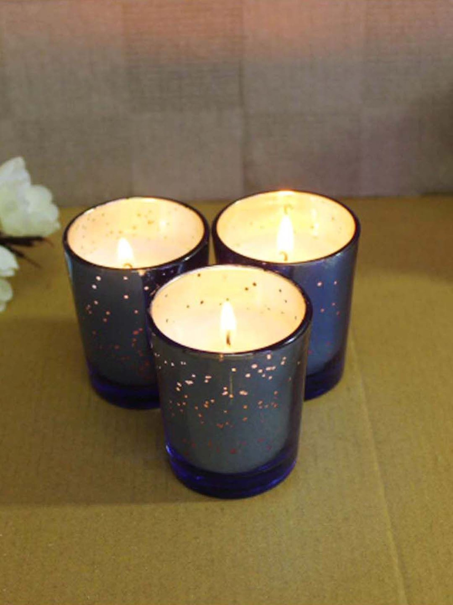 HOSLEY Blue Glass Candle - Set of 3