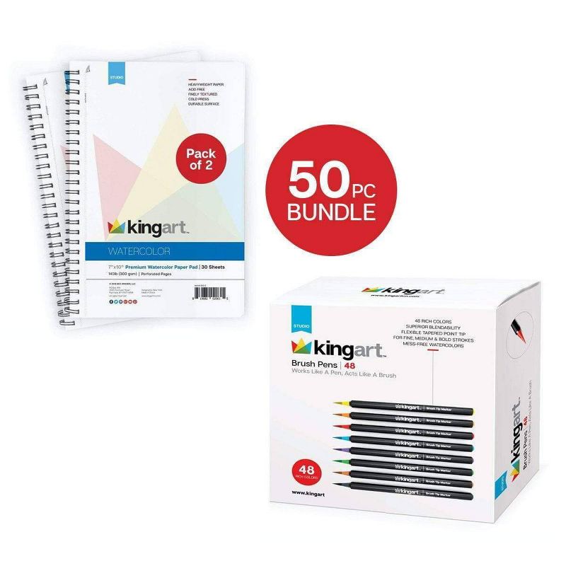 50pc Brush Pen and Paper Set - Kingart