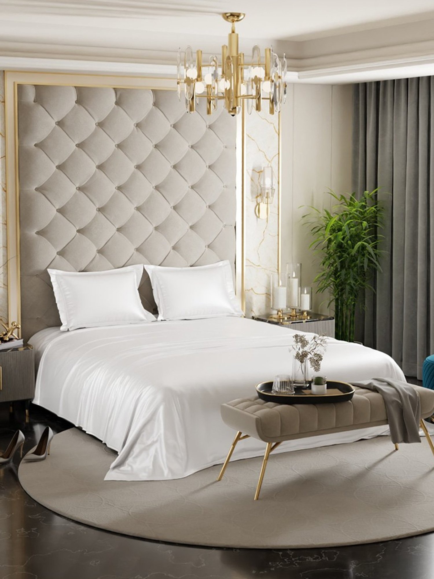 Stoa Paris Date Night White Polyester 300 TC King Bedsheet with 2 Pillow Covers