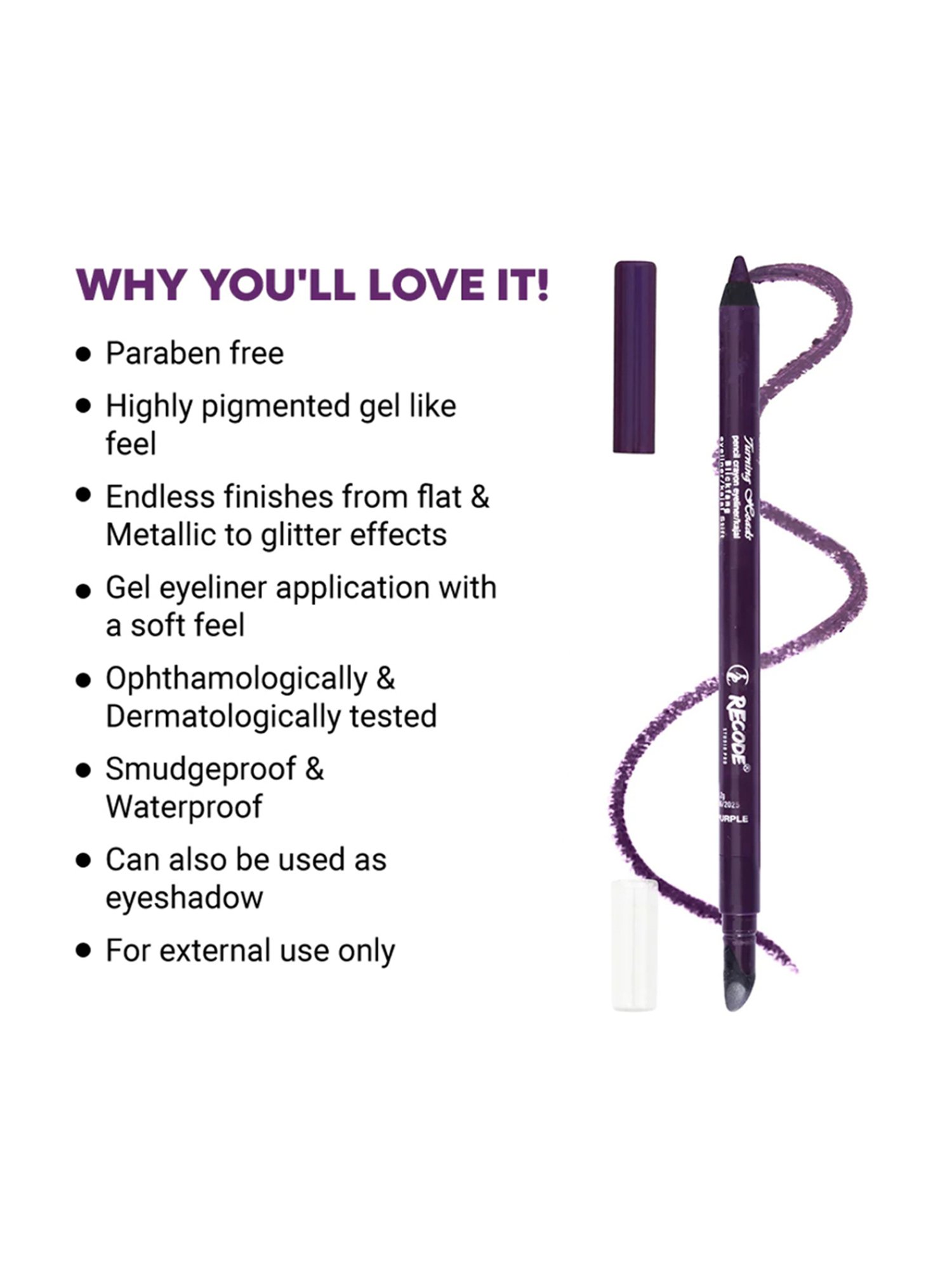 Recode Turning Heads Crayon Eyeliner/Kajal 07 Jamunia Purple - 1.2 gm