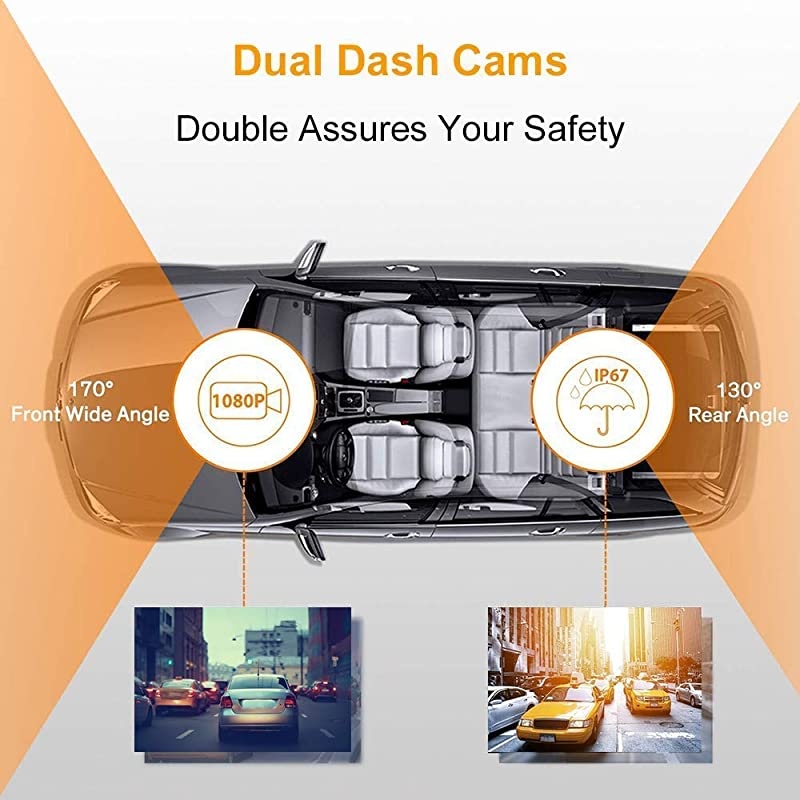 Dash Cams for Cars Front and Rear,  Dashboard Camera with 3 Inch Screen, Car Driving Recorder with F1.8 Night Vision 170&deg;Wide Angle, Loop Recording, G-Sensor Parking Monitor, WDR