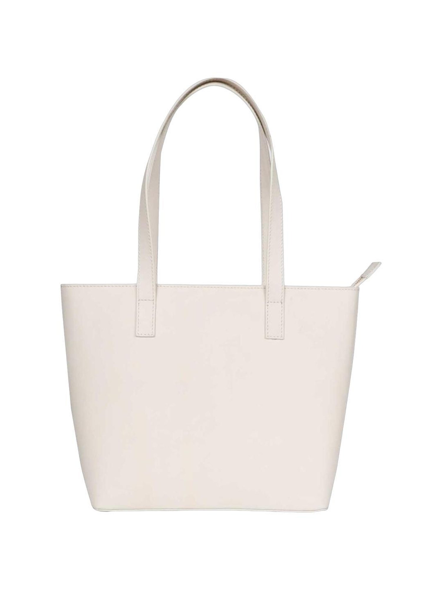 Favore White Solid Medium Tote Handbag with Pouch