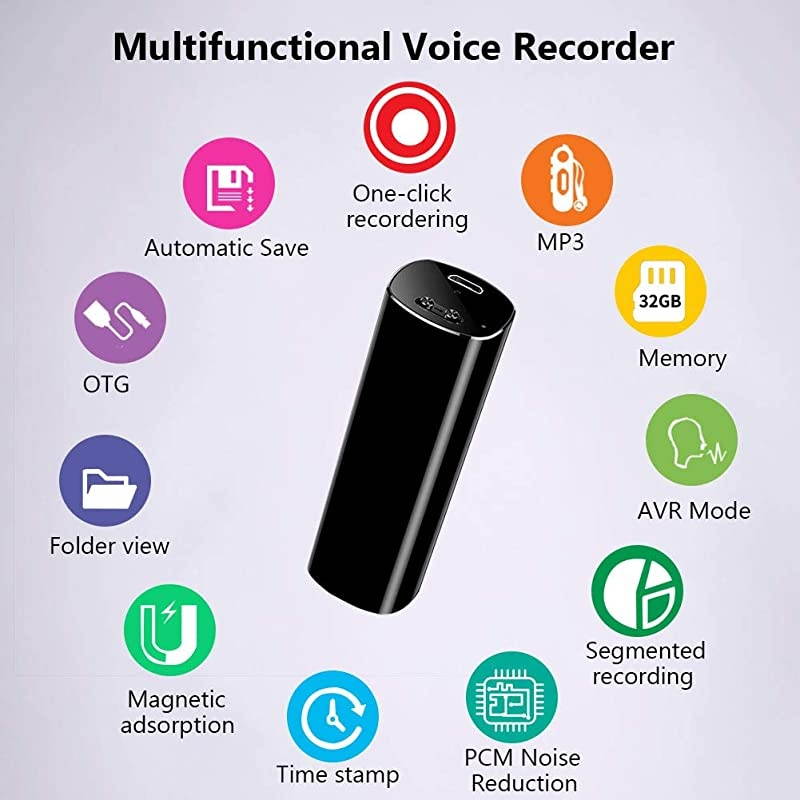 Voice Activated Recorder 32GB Super Long 800 Hours Recording Capacity 365 Standby Battery Audio Sound Recording Continuous Listening Device with Strong Magnetic