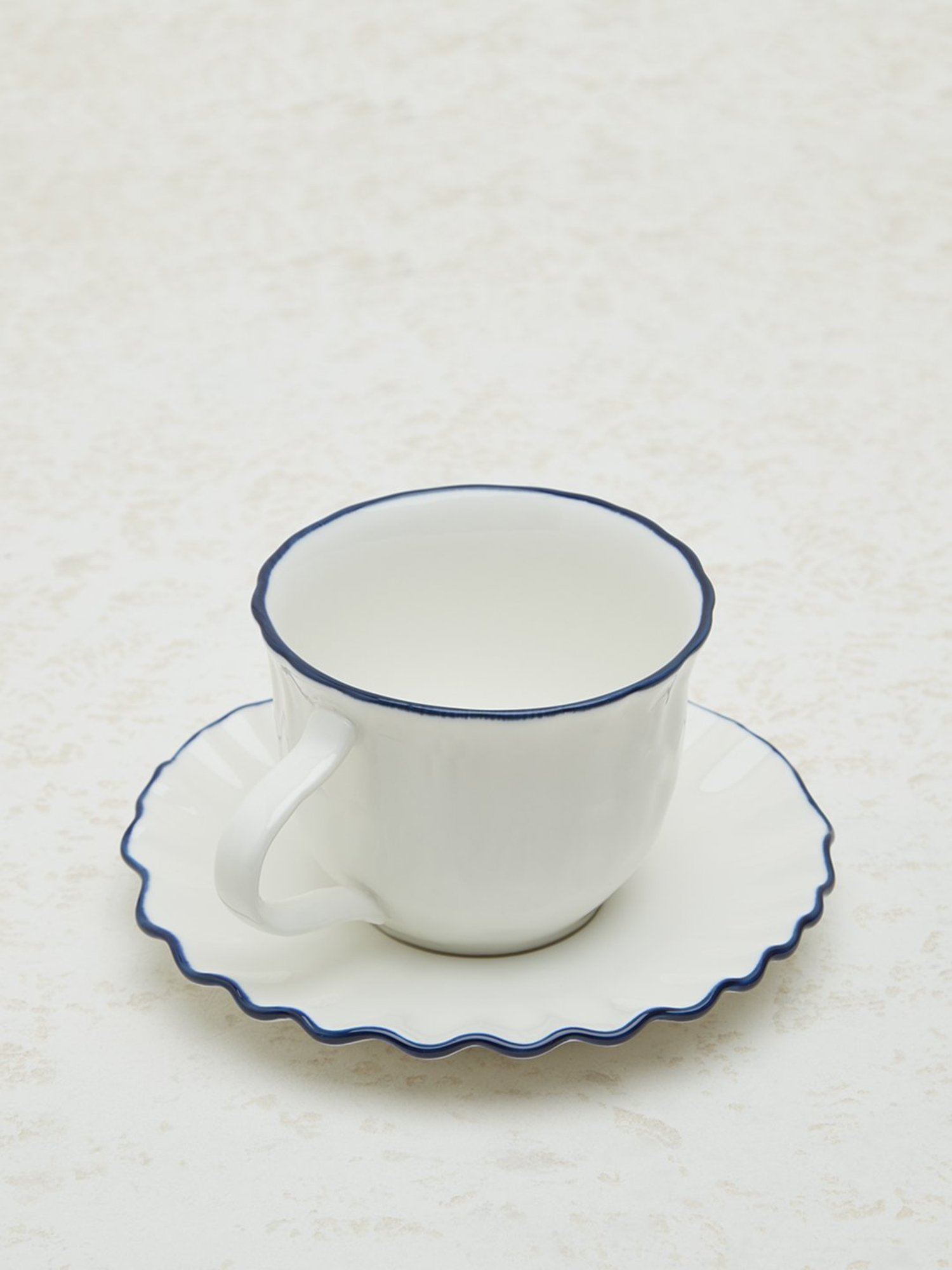 India Circus Floral Blue Bone China Cup Saucer (Set of 8)
