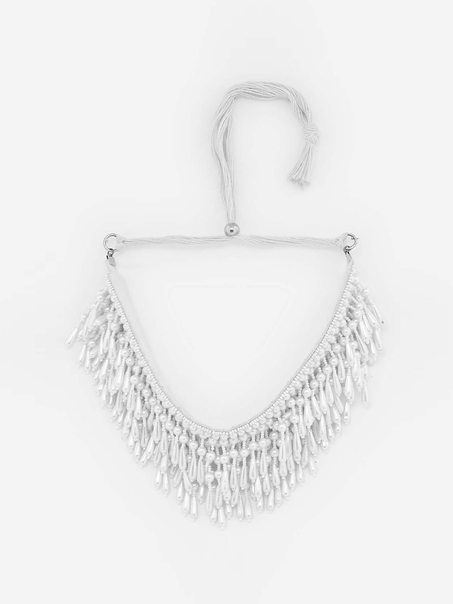 Fida Trendy Seed Beaded Waterfall Pearl White Necklace
