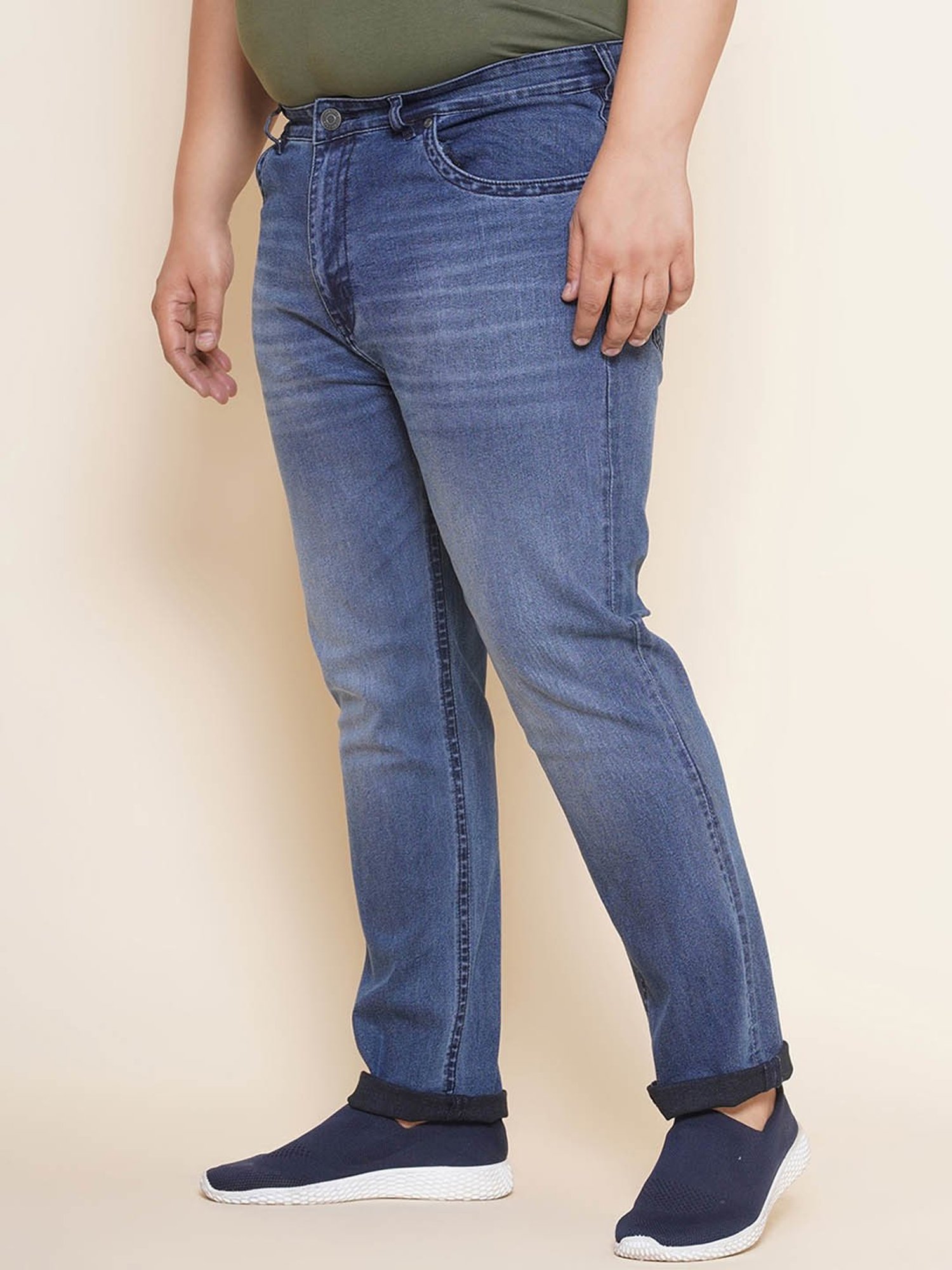 John Pride Blue Lightly Washed Regular Fit Plus Size Jeans