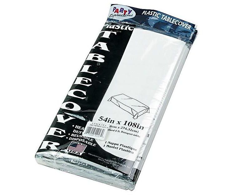 Tablemate Table Set Rectangular Table Cover Heavyweight Plastic 54 x 108 White 6/Pack 549WH