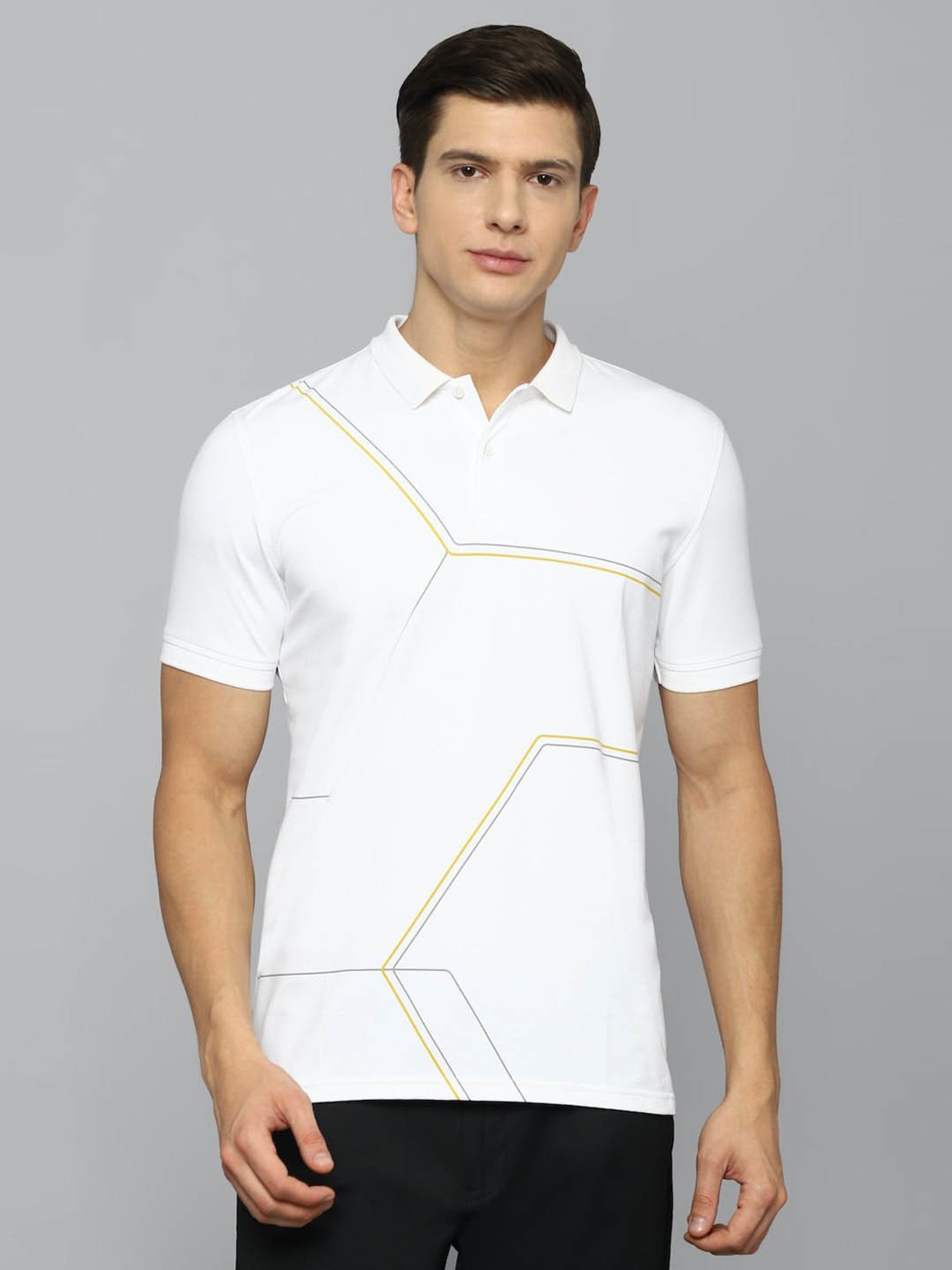 Louis Philippe Sport White Cotton Slim Fit Printed Polo T-Shirt