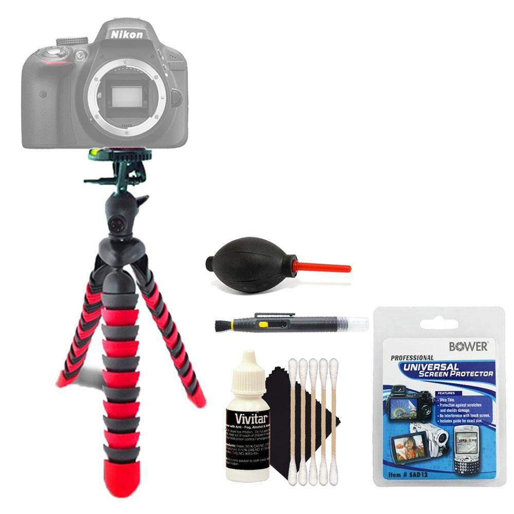 Flexible Tripod + Screen Protector + Lens Pen + Dust Blower + 3pc Cleaning Kit