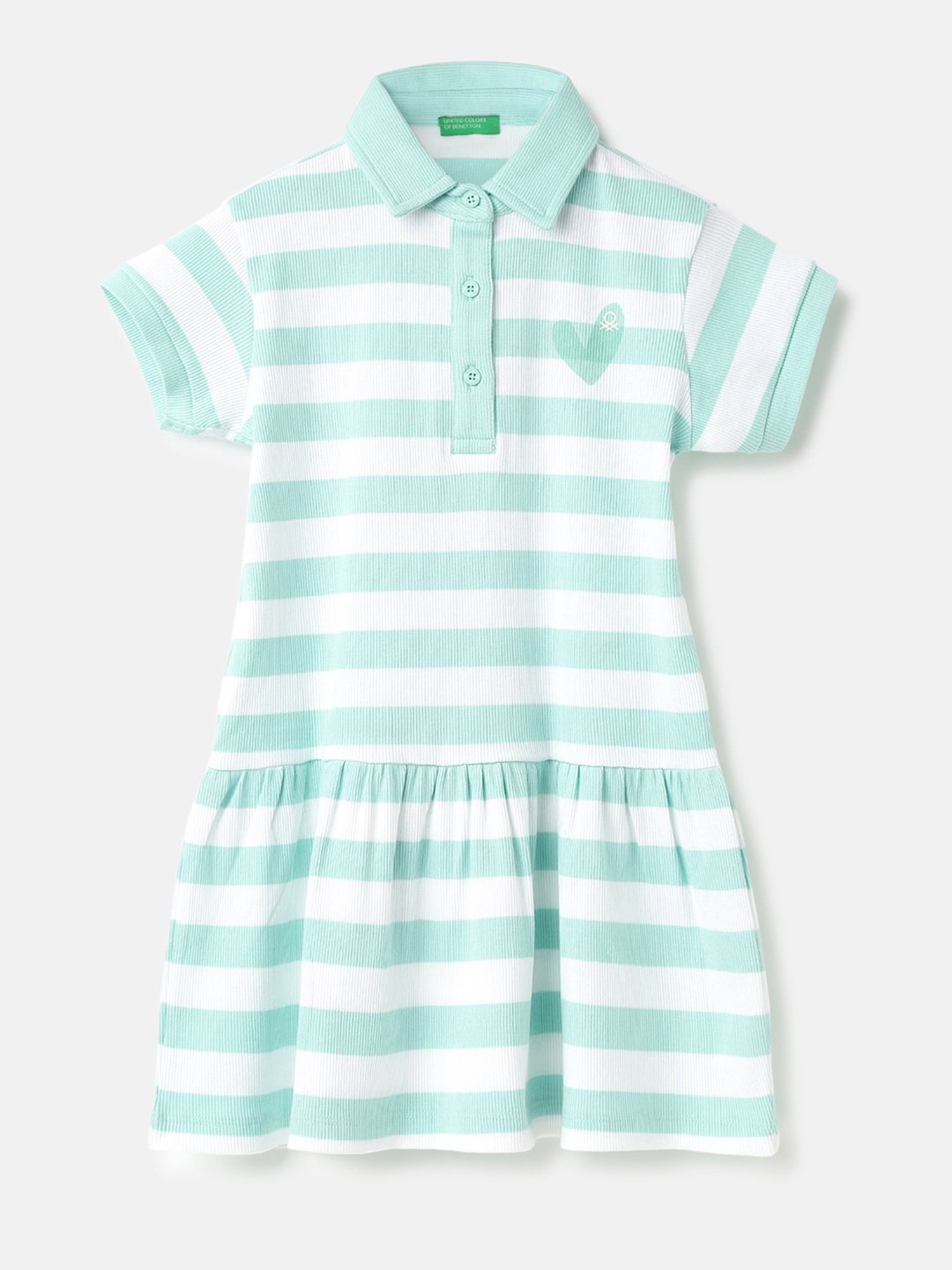 United Colors of Benetton Kids Green & White Striped Polo Dress