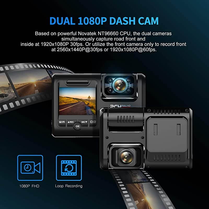 WiFi D30H Dash Cam with Infrared Night Vision 2.0 inch IPS, G-Sensor, Loop Recording Dual 1920x1080P Front and Inside, 170&deg; Wide Angle, G-Sensor, 24H Parking Monitor for Cars Truck Taxi
