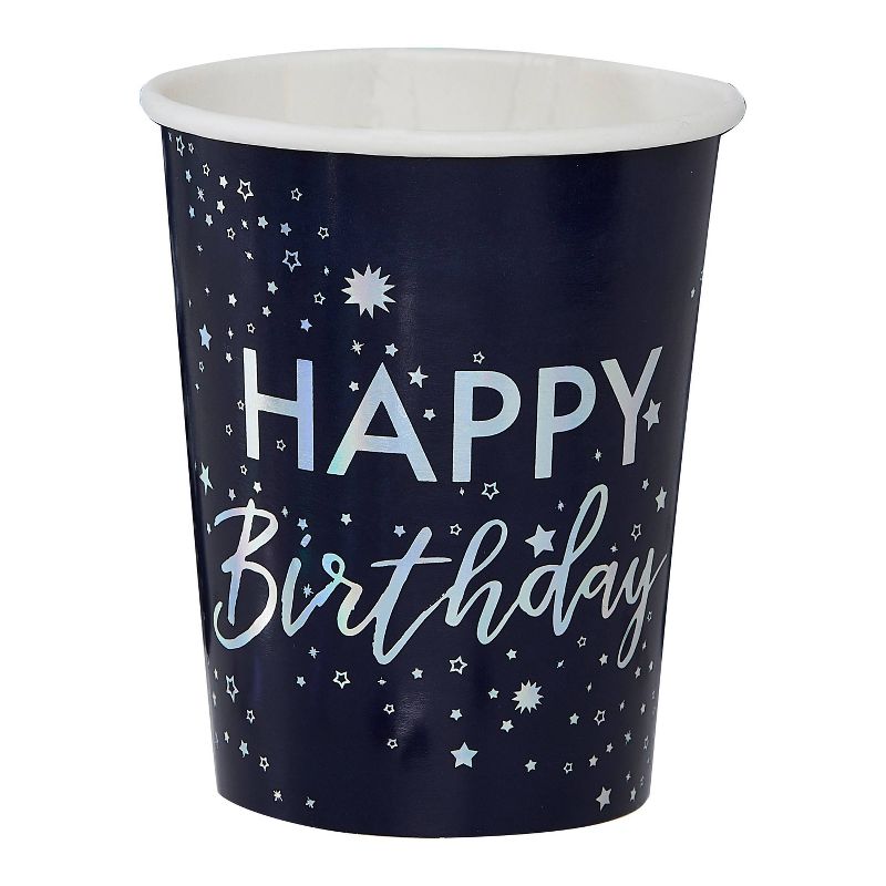 "Happy Birthday" Iridescent Foiled Paper Cups