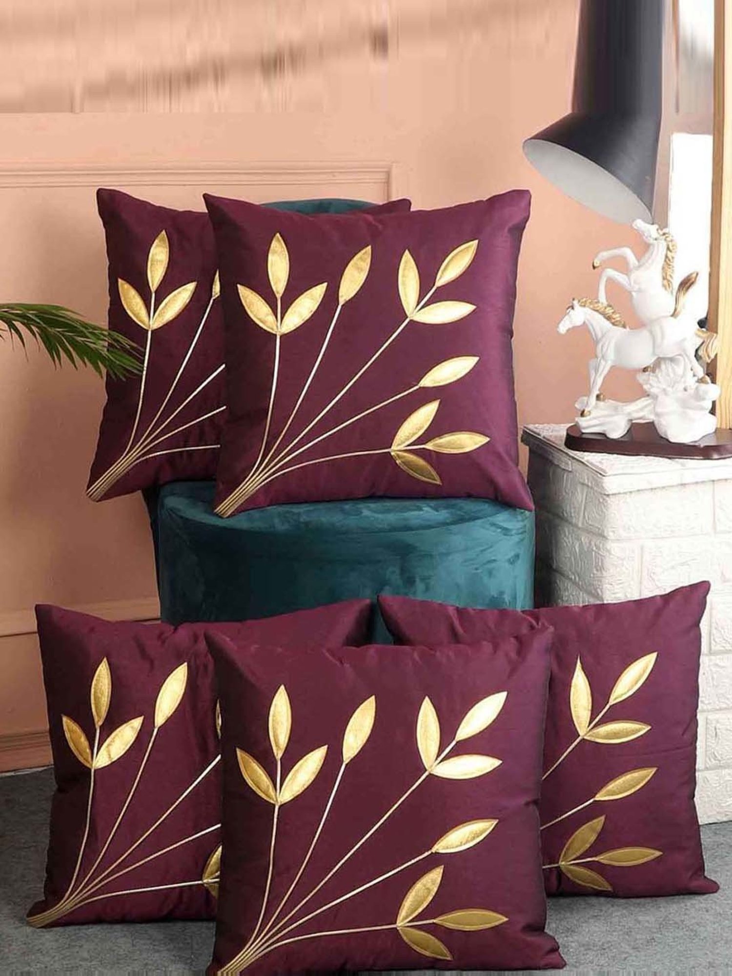 MFD HOME Furnishing Purple Polyester Cushion Cover - Set of 5