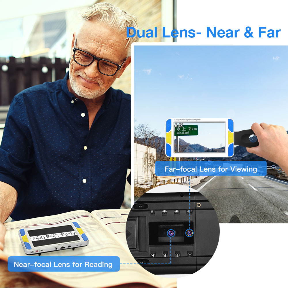 Portable Digital Magnifier, Electronic Reading Aid 5.0 Inch with Foldable Handle for Low Vision Color Blindness 4X-32X Times Zoom 15 Color