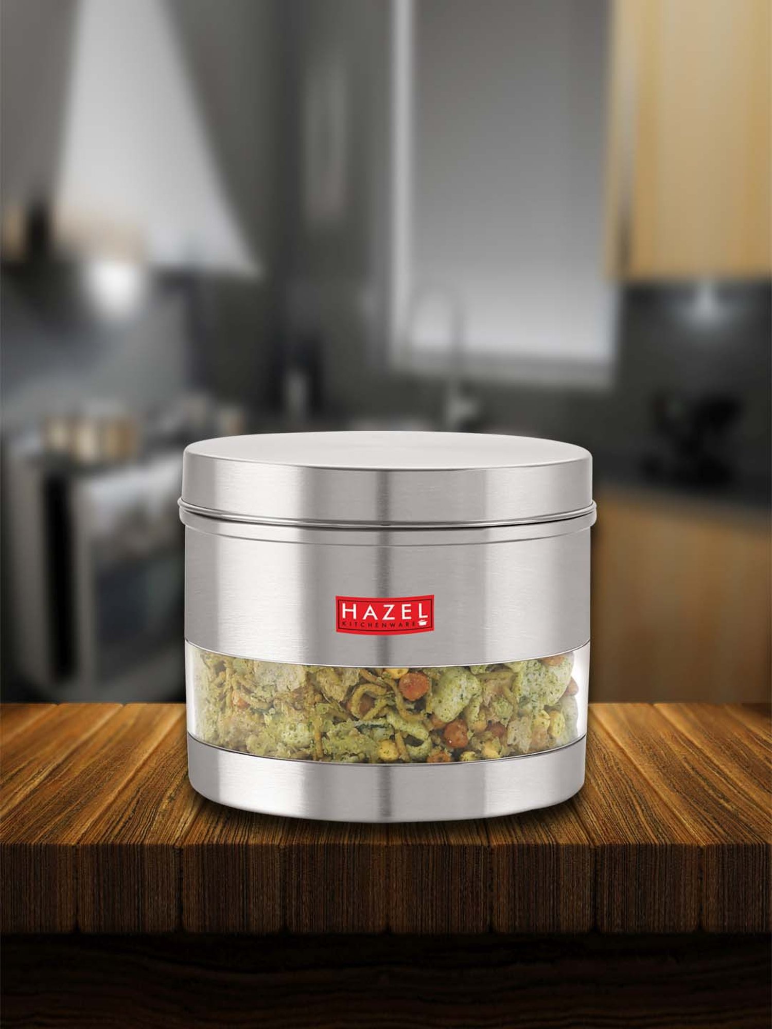 HAZEL Silver Stainless Steel Kitchen Storage Jar (1100 ml) - Set of 1