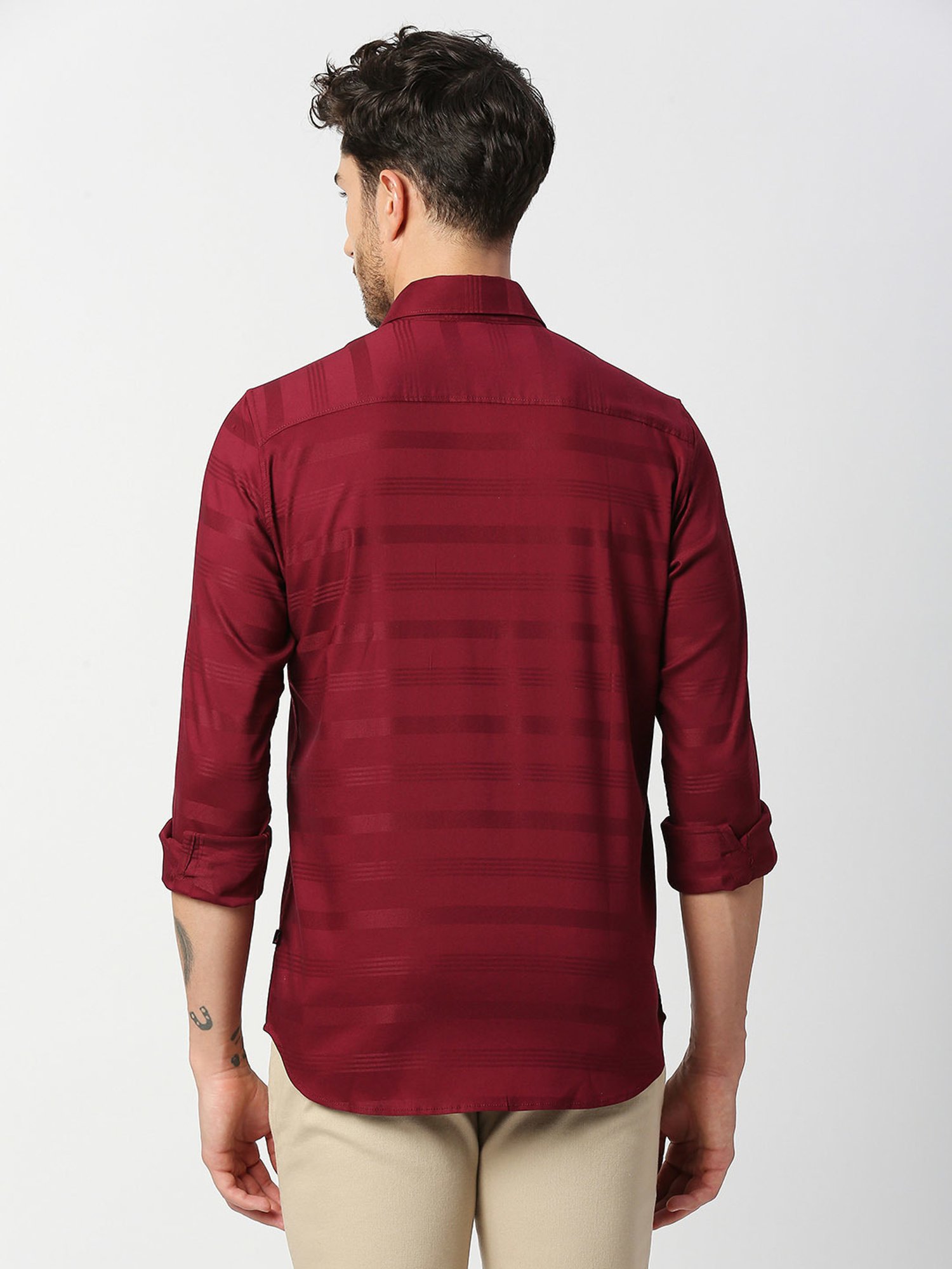 SOLEMIO Red Slim Fit Striped Shirt