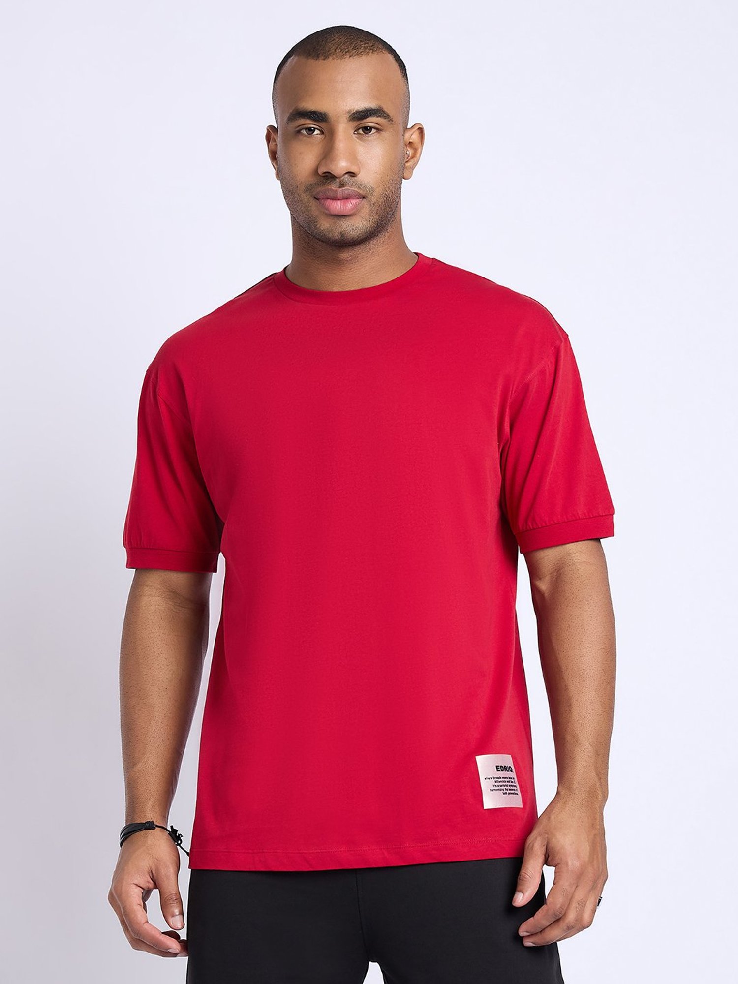EDRIO Red Loose Fit Crew T-Shirt