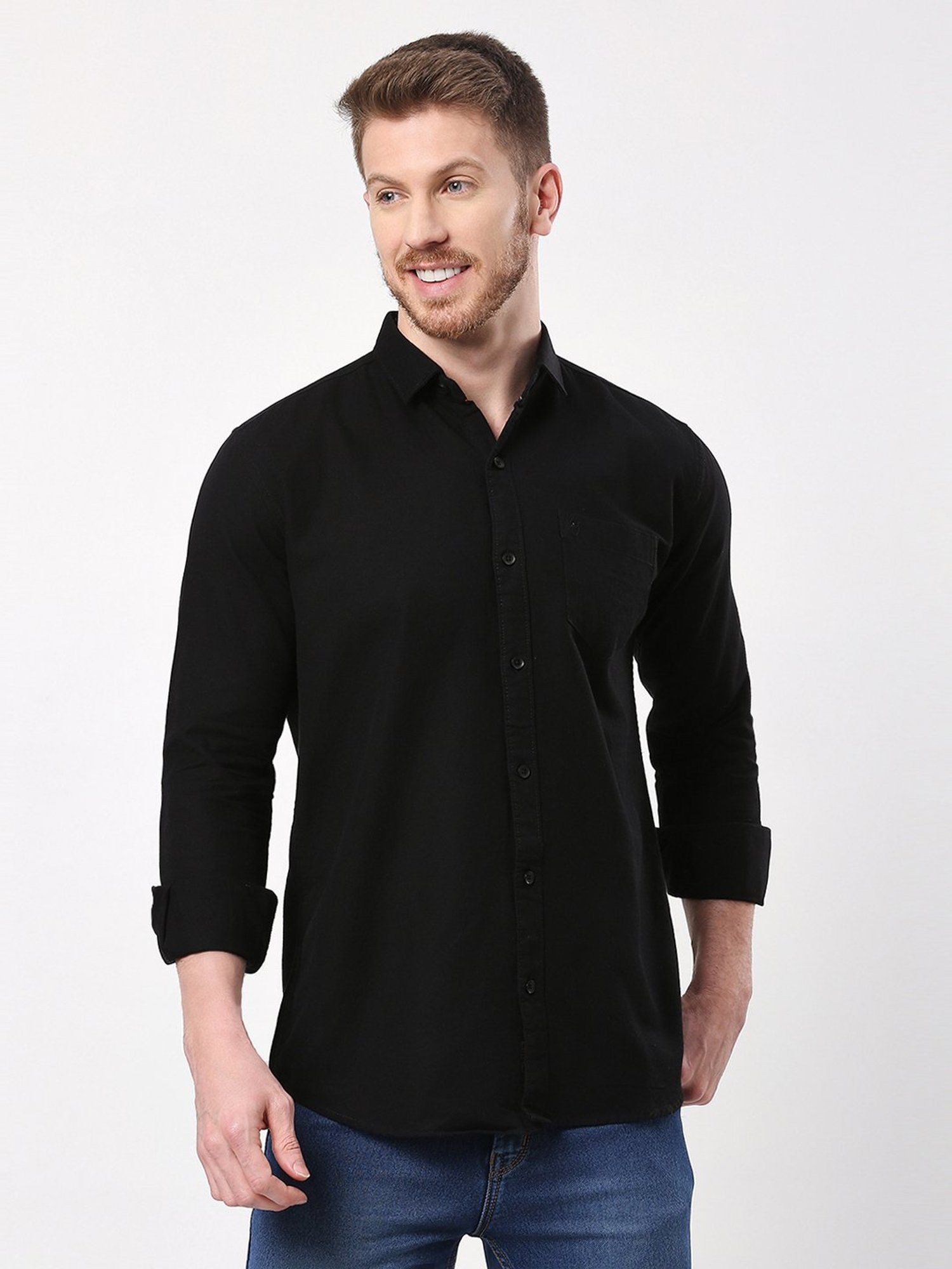HJ HASASI Black Slim Fit Cotton Shirt