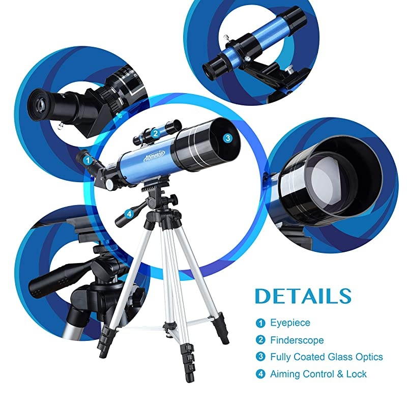 Telescopes for Adults Astronomy Beginners 70mm400mm Kids Telescope with Phone Adapter Tripod Finderscope ErectImage Diagonal and Moon Filter