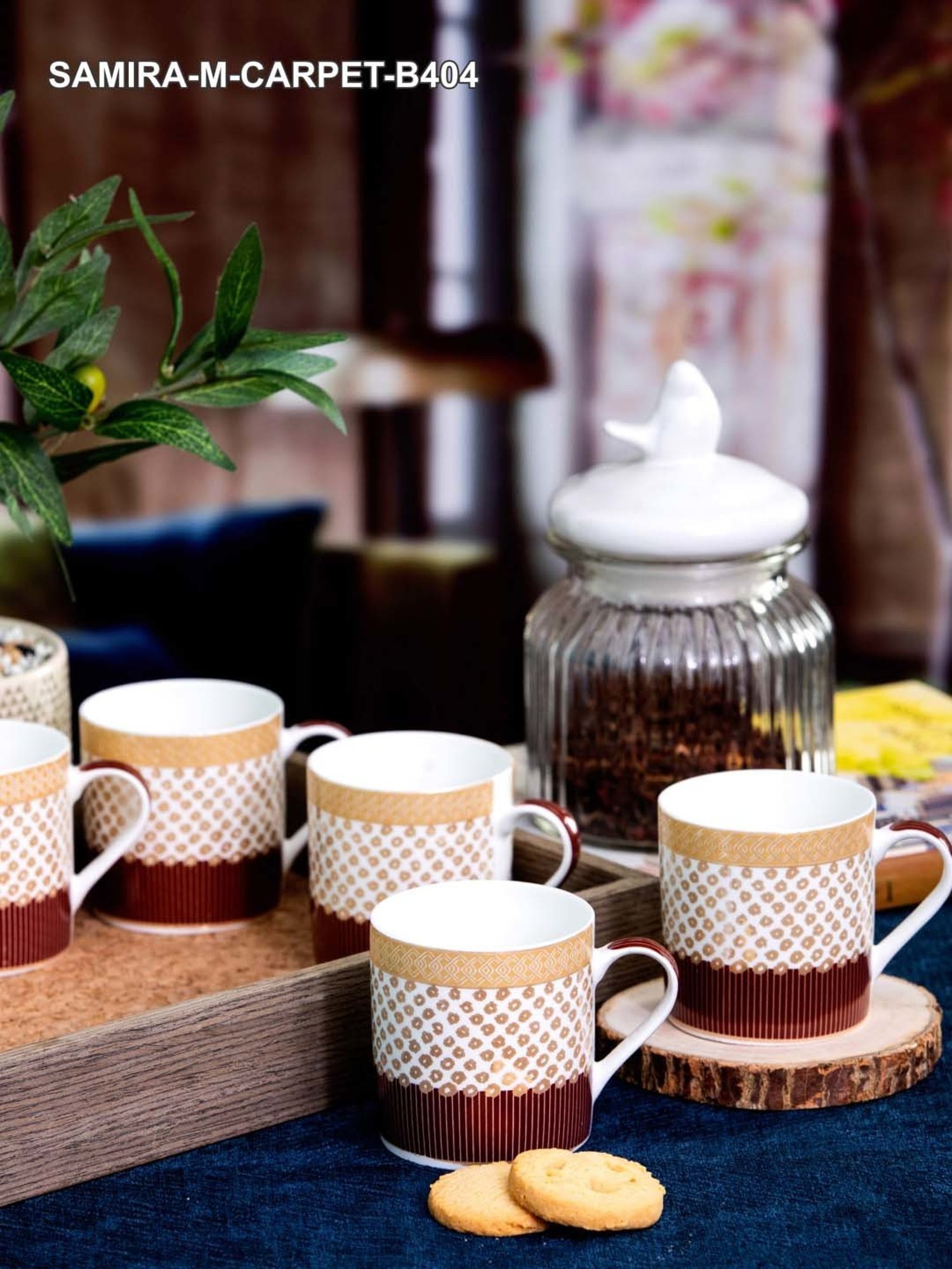 SONAKI White & Brown Bone China Tea Coffee Mugs - Set of 6