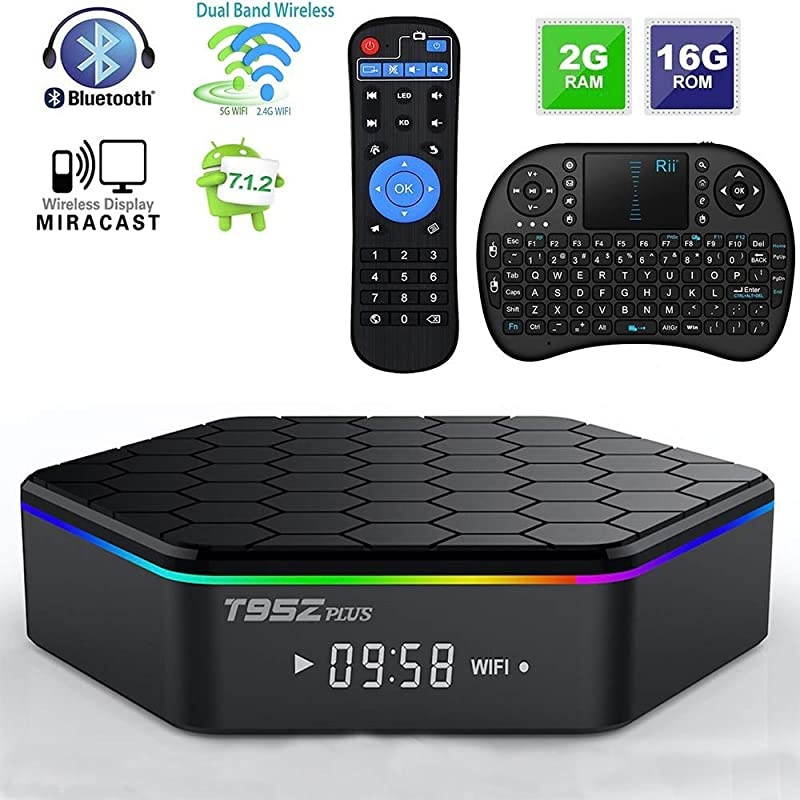 TV Box T95Z Plus 7.1.2 TV Box 2G+16G Amlogic S912 Octa-Core, 2.4/5.8G Dual-Band Wi-Fi/10-1000M LAN 64Bit BT4.0 H.265 UHD 4K Box with Mini Wireless Keyboard & Remote