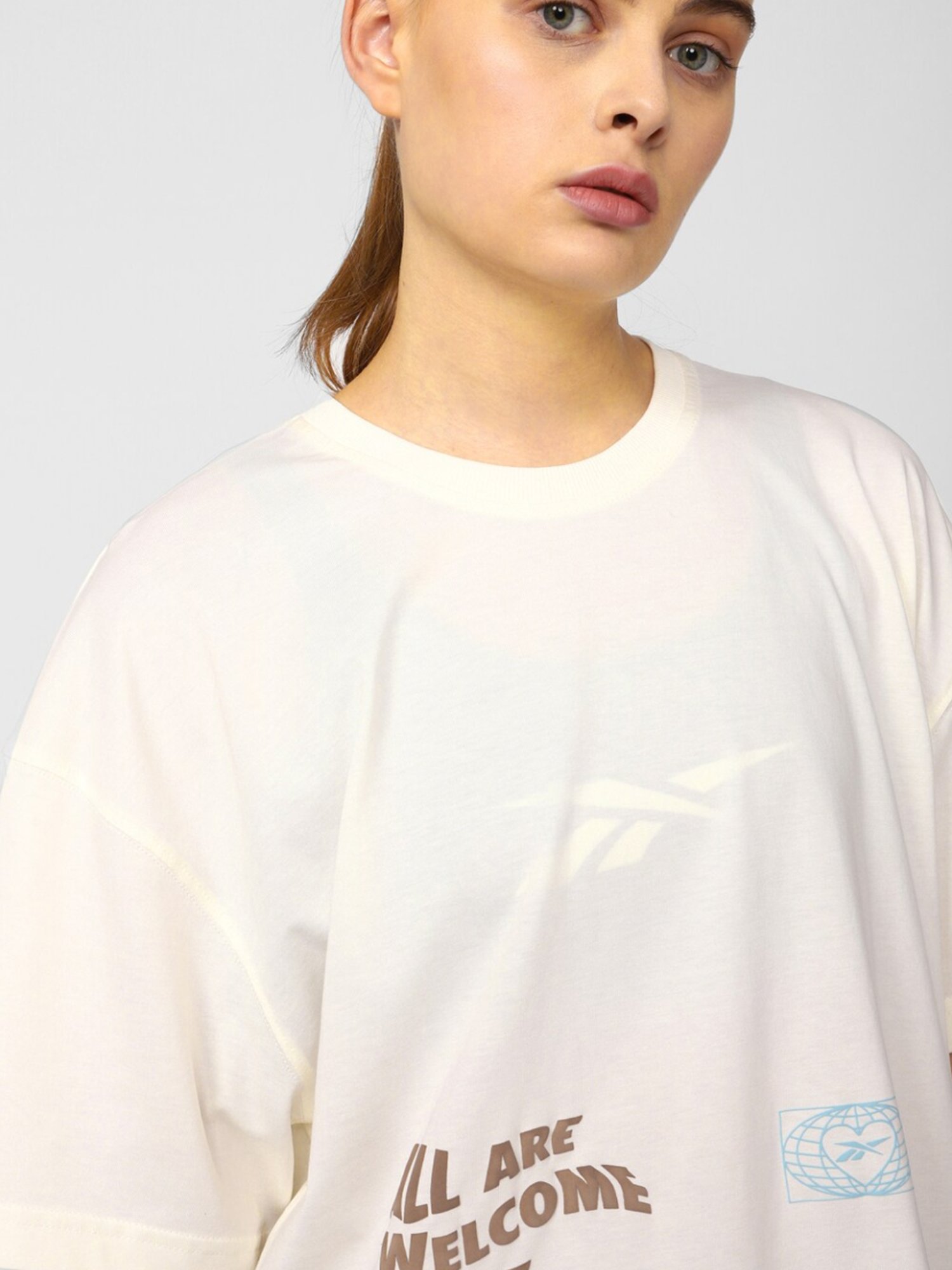 Reebok White Cotton Printed T-Shirt