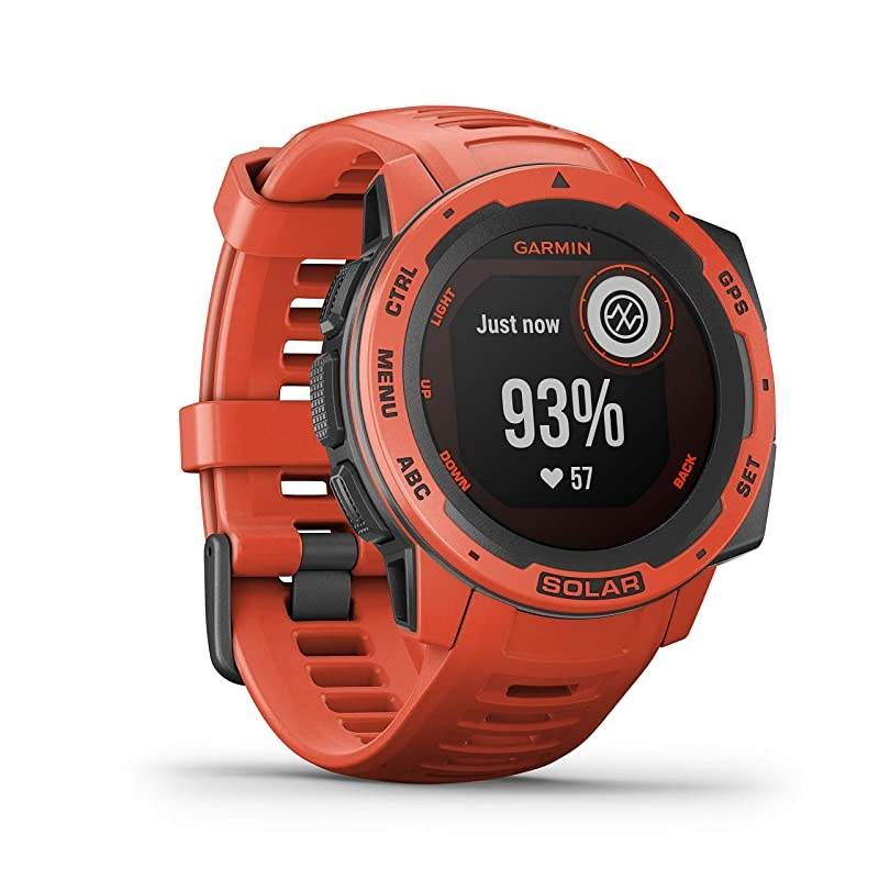 Garmin Instinct Solar Premium GPS Smartwatch with Included  Power Bank Bundle Flame Red