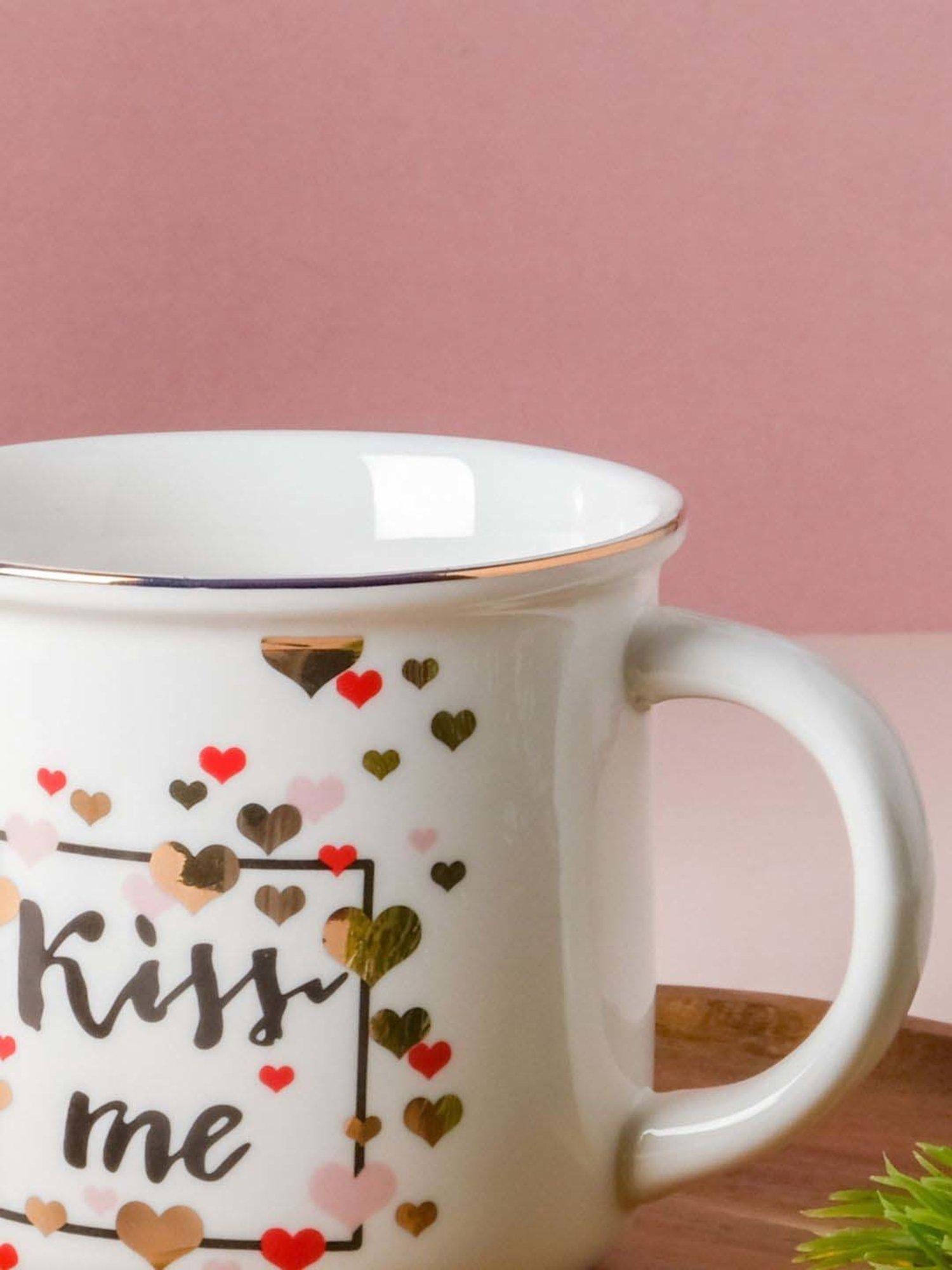 Nestasia Gold Rimmed Kiss Me White Fine Ceramics Mug for Coffee, Food-Safe, 350ml Capacity