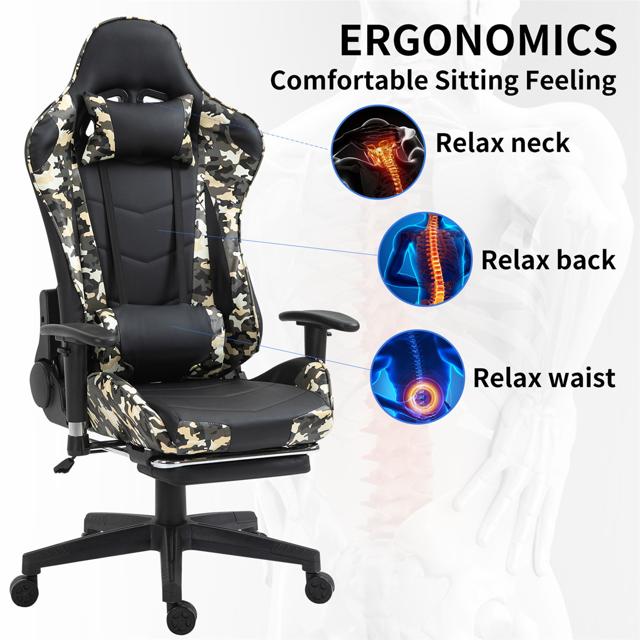 Labradores Gaming Chair Office Chair PC Chair with Massage Lumbar Support, Racing Style PU Leather High Back Adjustable Swivel Task Chair with Footrest (Black&Red)