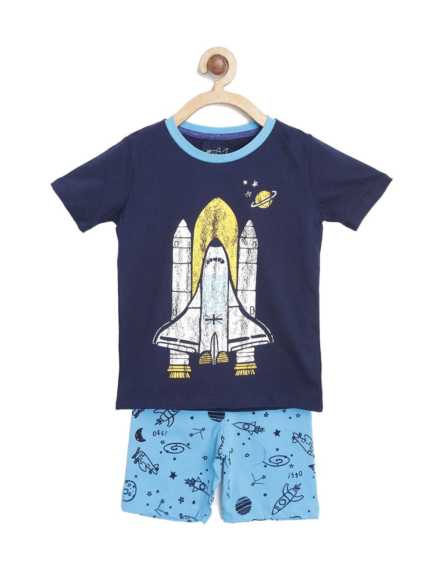 Lazy Shark Kids Blue & Navy Printed  T-Shirt with  Shorts