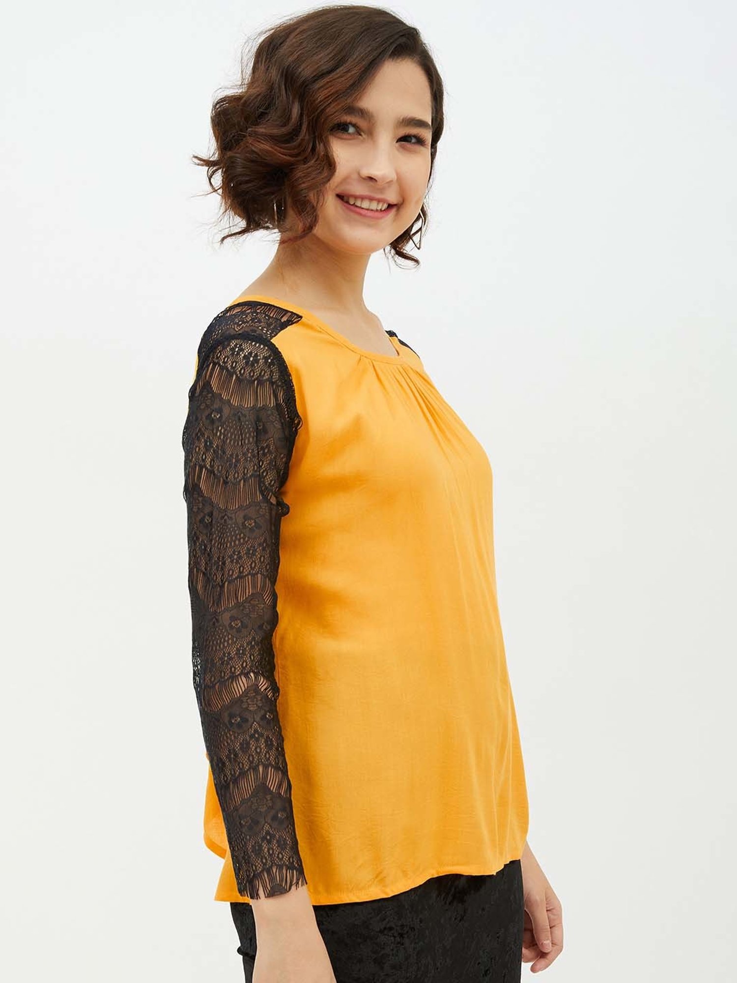 StyleStone Yellow Lace Sleeved Box Top