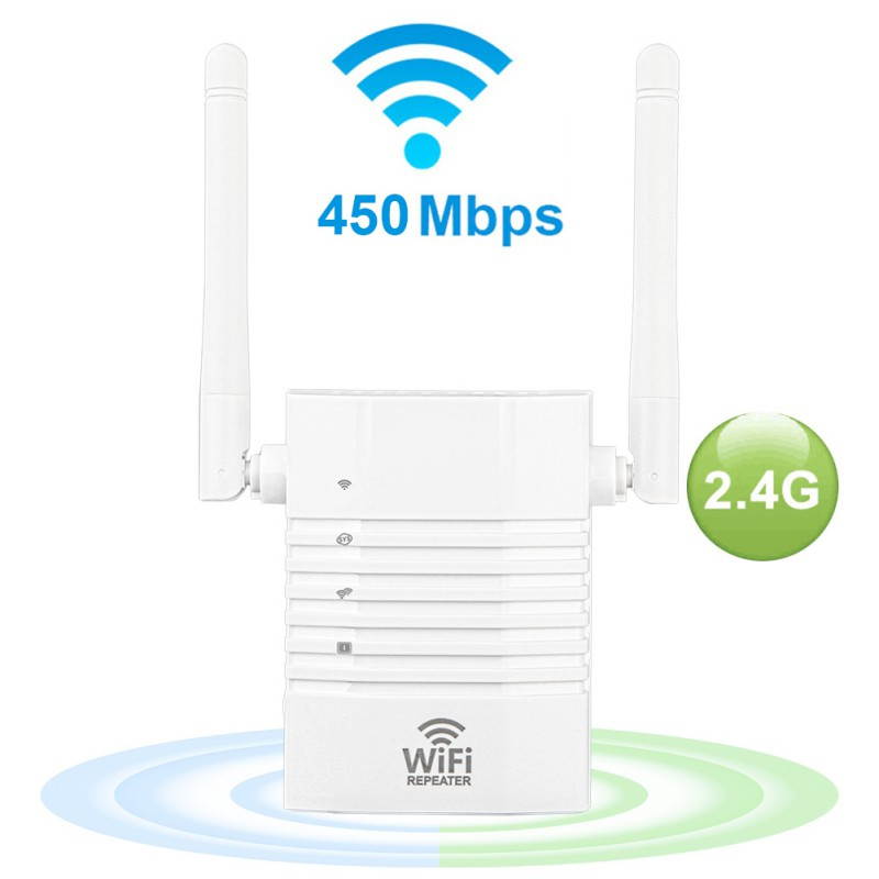 WiFi Range Extender, 450Mbps WiFi Repeater Wireless Signal Booster, 2.4G Wifi Long Range Extender White