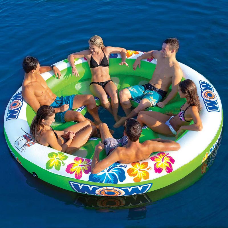WOW Watersports Stadium Islander 8.5-Foot Comfortable 6 Person Inflatable Floating Island Water Raft, Green