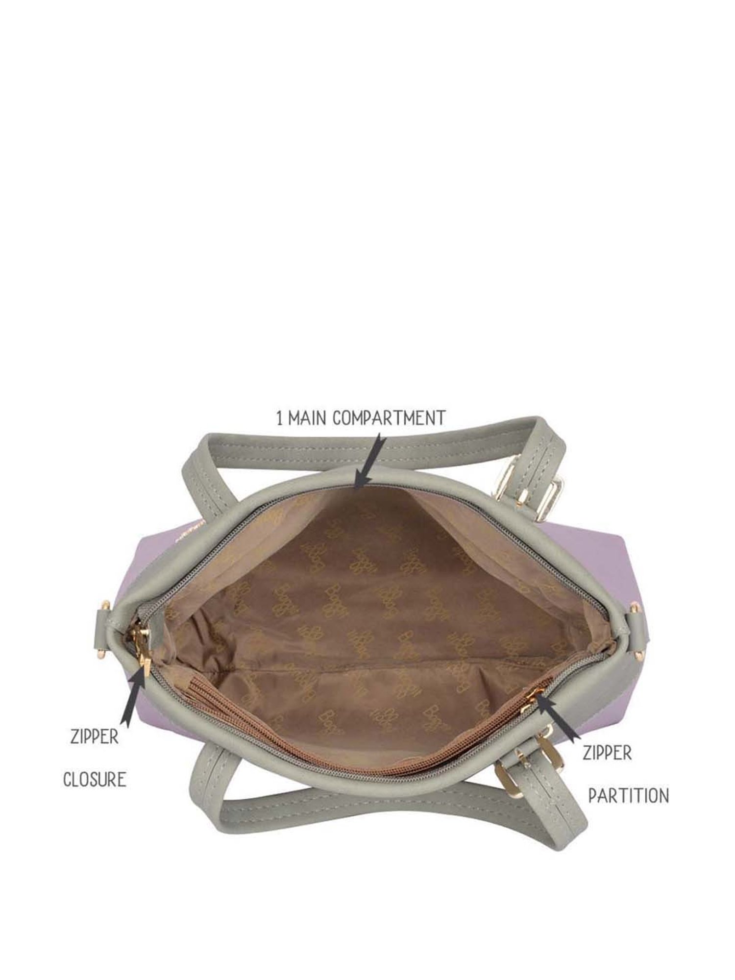 Baggit Grey & Purple Color Block Medium Tote Handbag