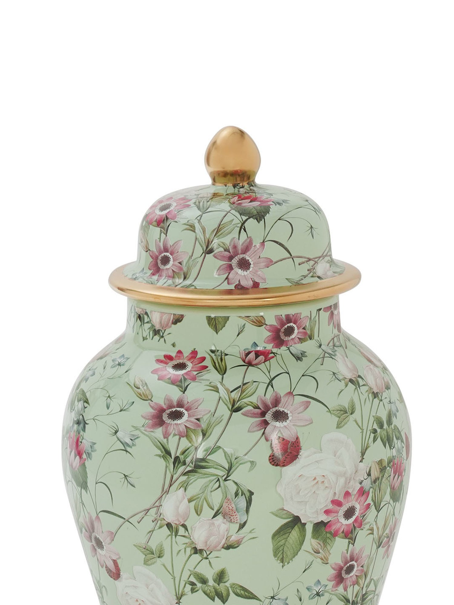 Pure Home and Living Green Ceramic Ribbed Urn With Lid