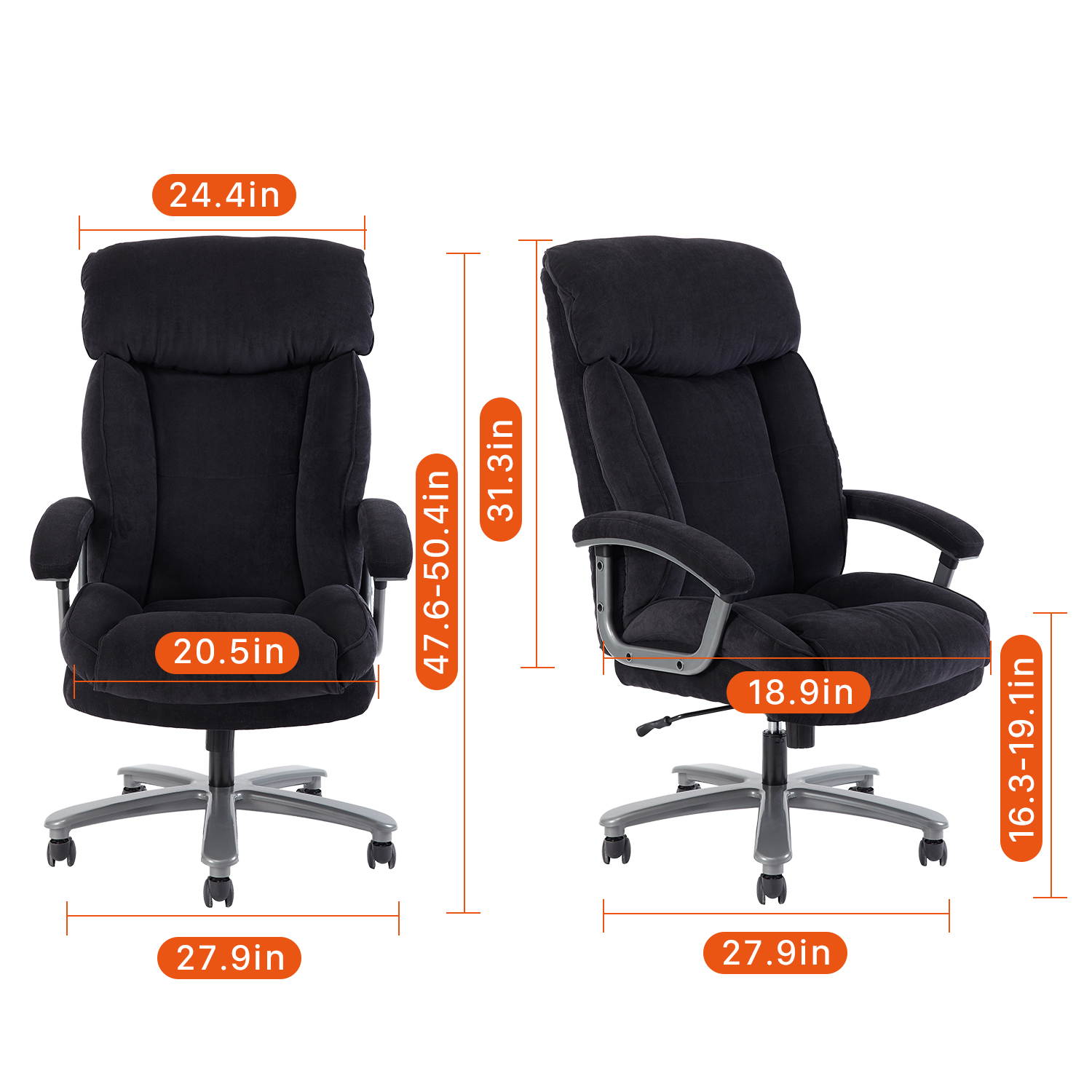 Office Chair Gaming Chair, Ergonomic Big Chair 400lbs Upholstered Swivel Adjustable Height Thick Padding Headrest, Black