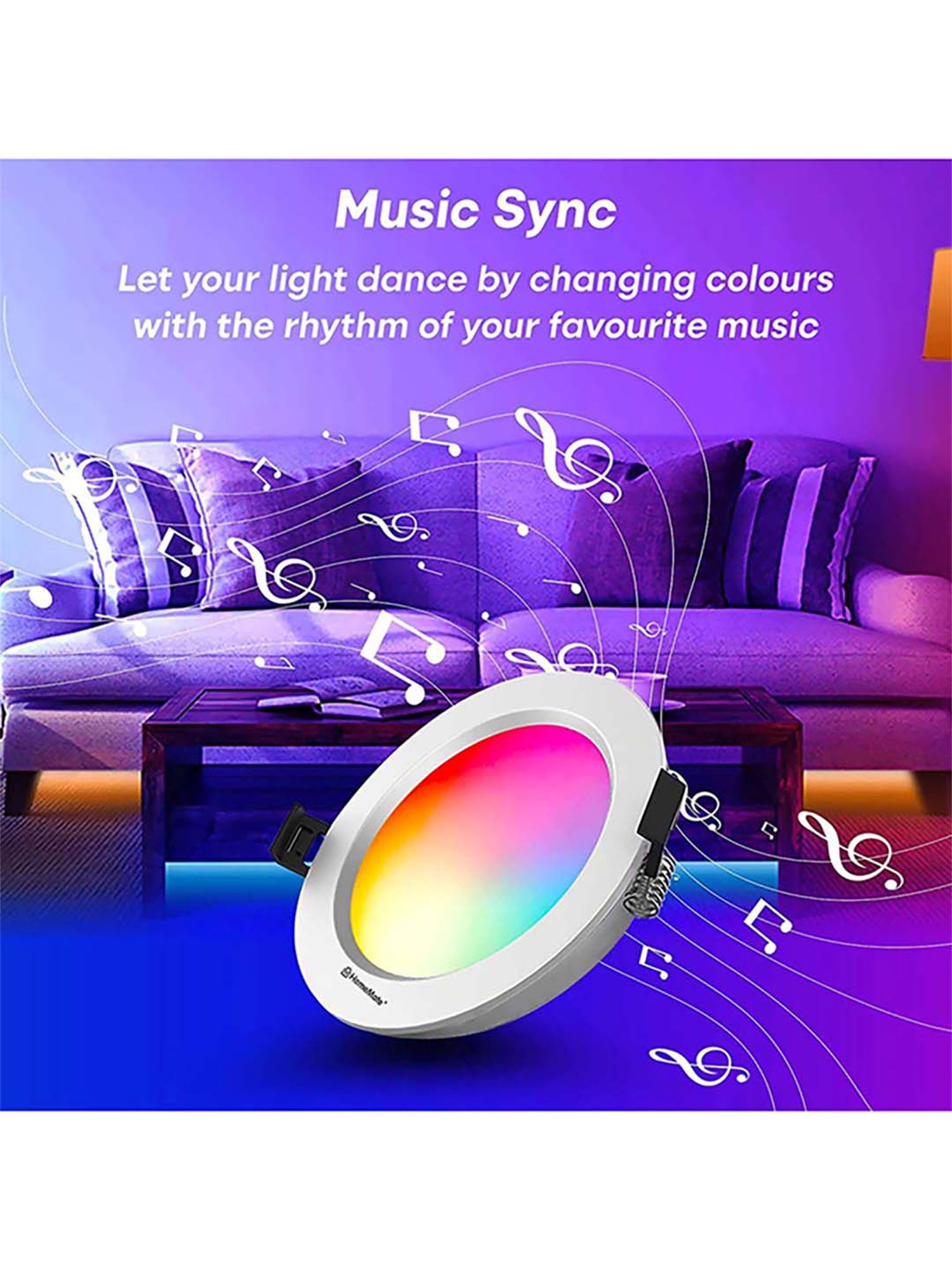 HomeMate 9W Smart Downlight Works with Google Assistant and Alexa (Multicolor)