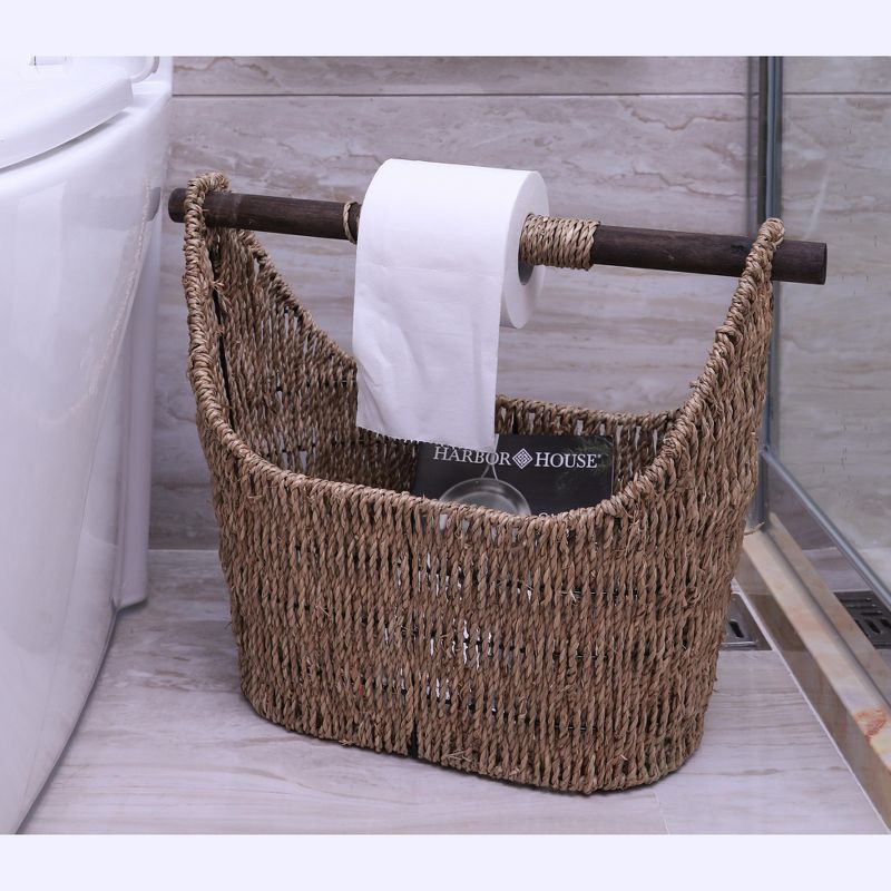 Vintiquewise Free Standing Magazine and Toilet Paper Holder Basket with Wooden Rod
