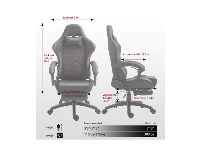 Dowinx Gaming Chair Office Chair PC Chair with Massage Lumbar Support, Racing Style PU Leather High Back Adjustable Swivel Task Chair with Footrest (Black&Red)